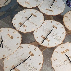 Personalized Wooden World Time Zone Clock: International Business Decor