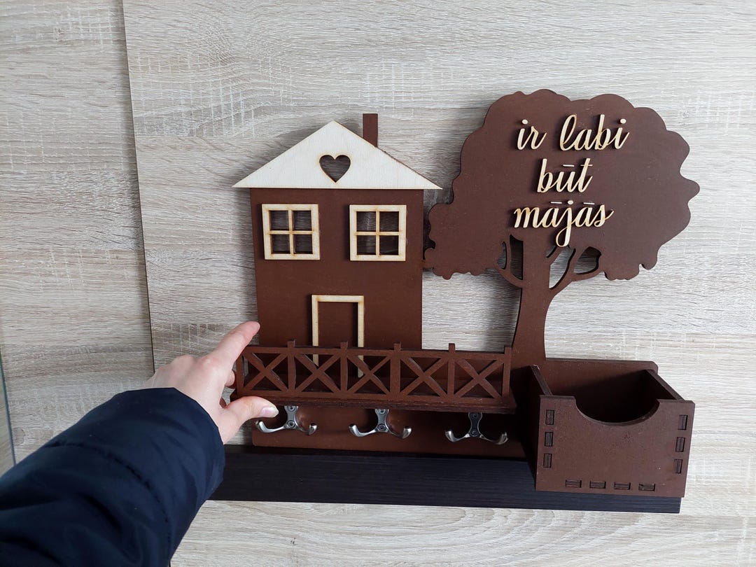 Key Rack Simple Design Tree Personalized Wooden Key Holder & Mail Organizer – House + Tree Design ...