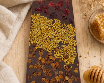 Belgian Chocolate Bar, Bee Bread & Pollen, Handmade Gourmet Gift, Custom Dark Milk White Chocolate