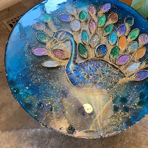 Peacock Art/ Peacock Table/ Peacock Wall Art/Peacock Turquoise background