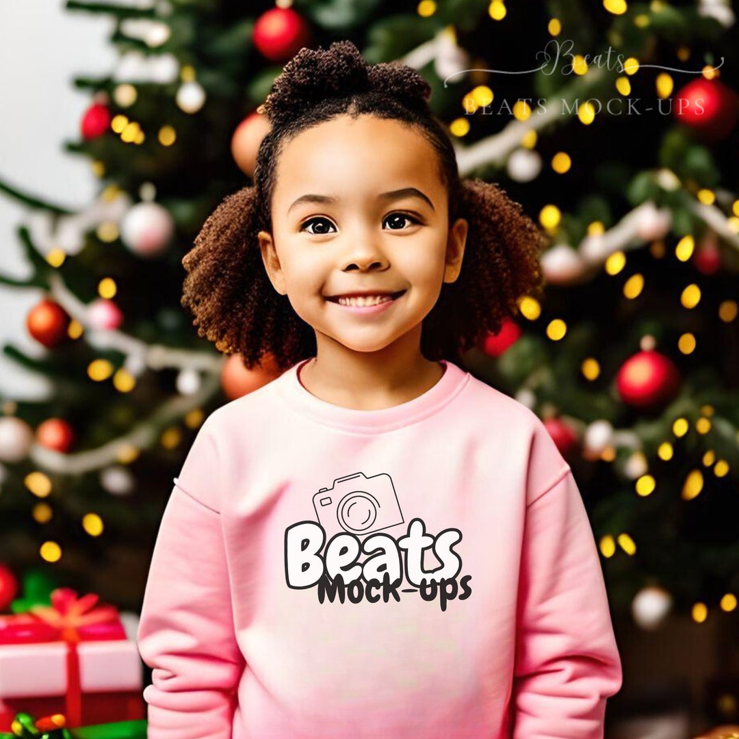 Rabbit Skins 3317 Pink Sweatshirt Christmas Mockup, Toddler Sweatshirt