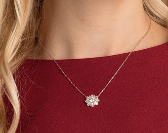 Sunshine Pendant - Sun-Inspired White Crystal Necklace - Timeless Beauty with Rose Gold-Tone Elegance - Luxury Women's Accessory