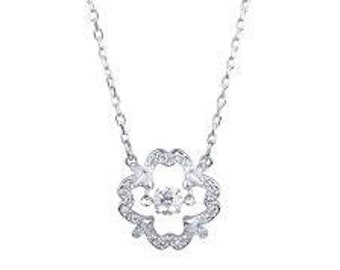 Sparkling Dance Flower Necklace - White & Silver Plating - Elegant Floral Swarovski Crystal Pendant Jewelry for Women - Radiant Beauty