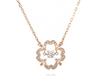 Sparkling Dance Flower Necklace - White & Rose Gold Plating - Elegant Floral Swarovski Crystal Pendant Jewelry for Women - Radiant Beauty