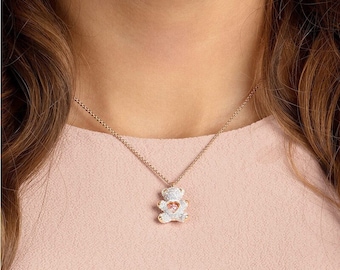 Teddy Bear Pendant - Adorable Swarovski Crystal Necklace - Timeless Elegance with a Touch of Playful Charm - Luxury Women's Accessory