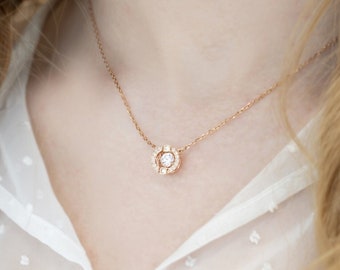 Sprankelende dans Rose goud kristal ronde ketting-wit rhodium plated-elegante kristallen hanger sieraden voor vrouwen-fonkelen met stijl