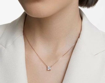 Attract Necklace - Square-Cut Swarovski Crystal Pendant - Rose Gold-Tone Elegance - Women's Luxury Jewelry