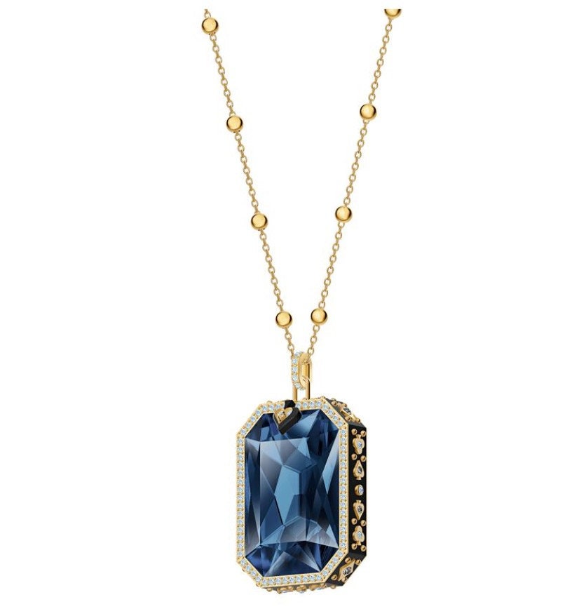 Tarot Magic Pendant - Blue Crystal Necklace - Gold-tone
