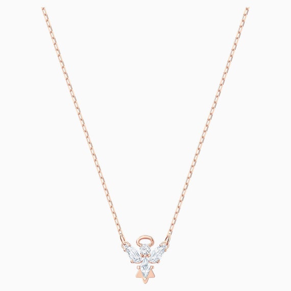 Magic Angel Necklace - White Crystal Pendant - Rose Gold-tone