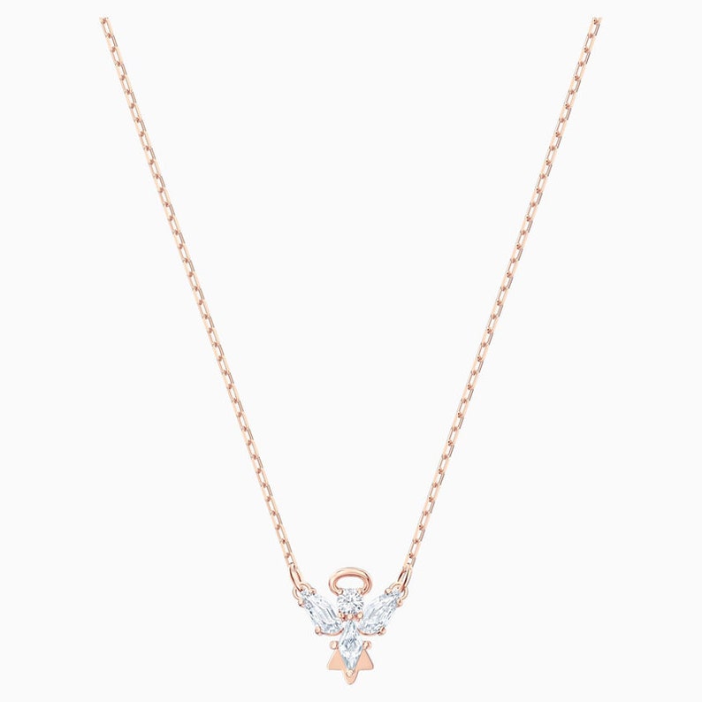 Magic Angel Necklace White Crystal Pendant Rose Gold-Tone Enchantment Women's Luxury Jewelry zdjęcie 2