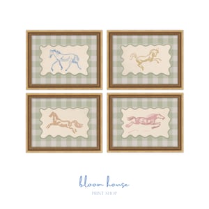 Vintage Horse Printable Art, Digital Download, Set of Four, Nursery Horse Art