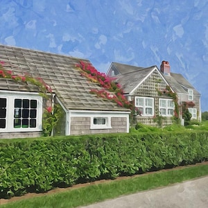 Nantucket Cottage Watercolor Art Print: Sconset Roses (Digital Download)