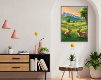 Rabbit Art Work Rabbit Wall Art Oil Painting Digital Art Printable Download Rabbit Art Work Cute Bunny Rabbit Art Rabbit Illustration cute