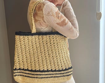 Handmade Paper Rope Shoulder Bag: Eco-Friendly Crochet Tote