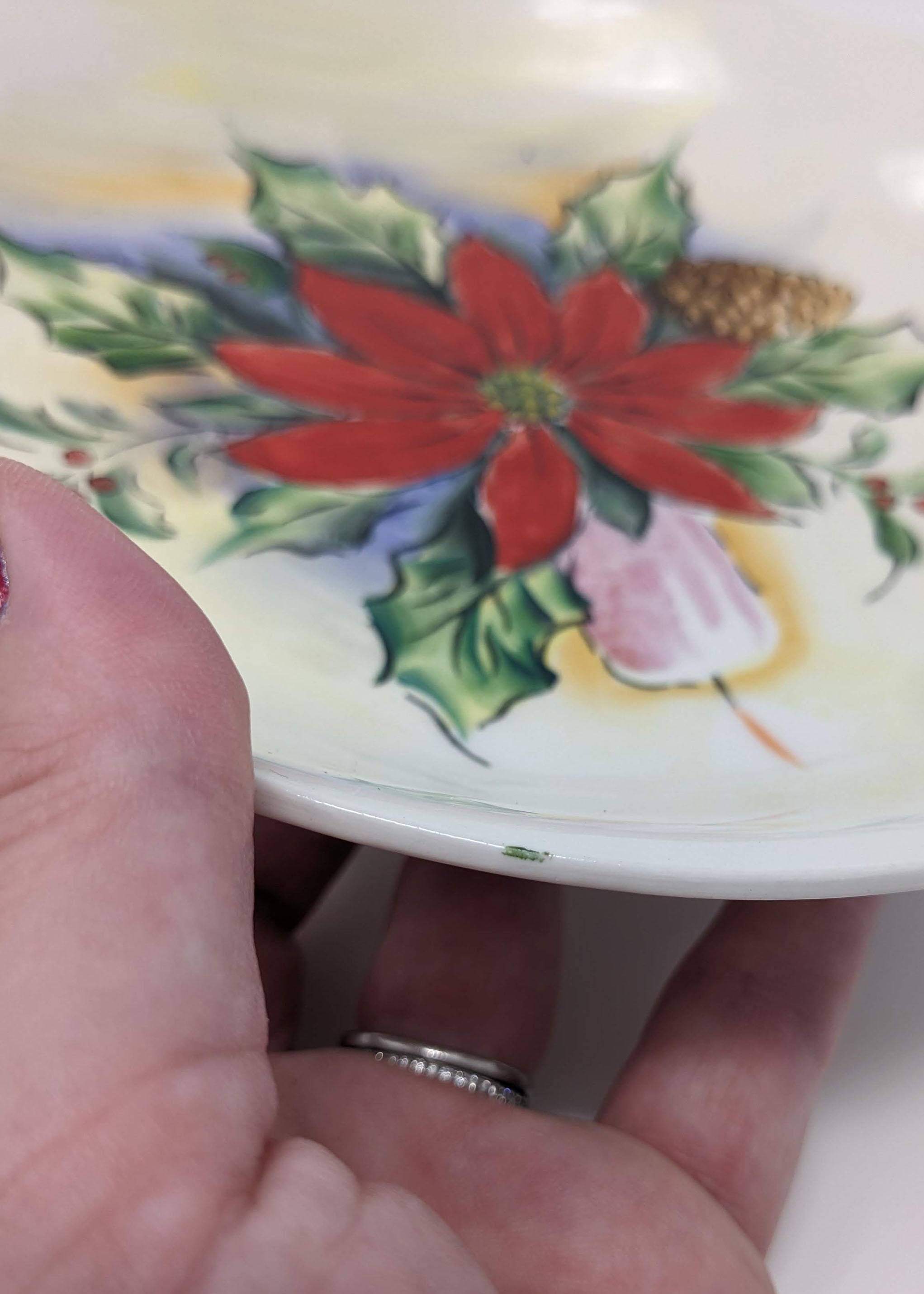 Vintage Handpainted Christmas Plate With Candle and Poinsettia Etsy