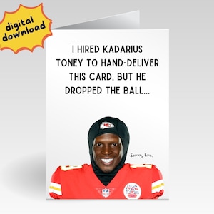 Cartão de aniversário engraçado para impressão e download de Kadarius Toney, Kansas City Chiefs, 2 tamanhos para amantes de futebol, marido e namorado, imprima em casa