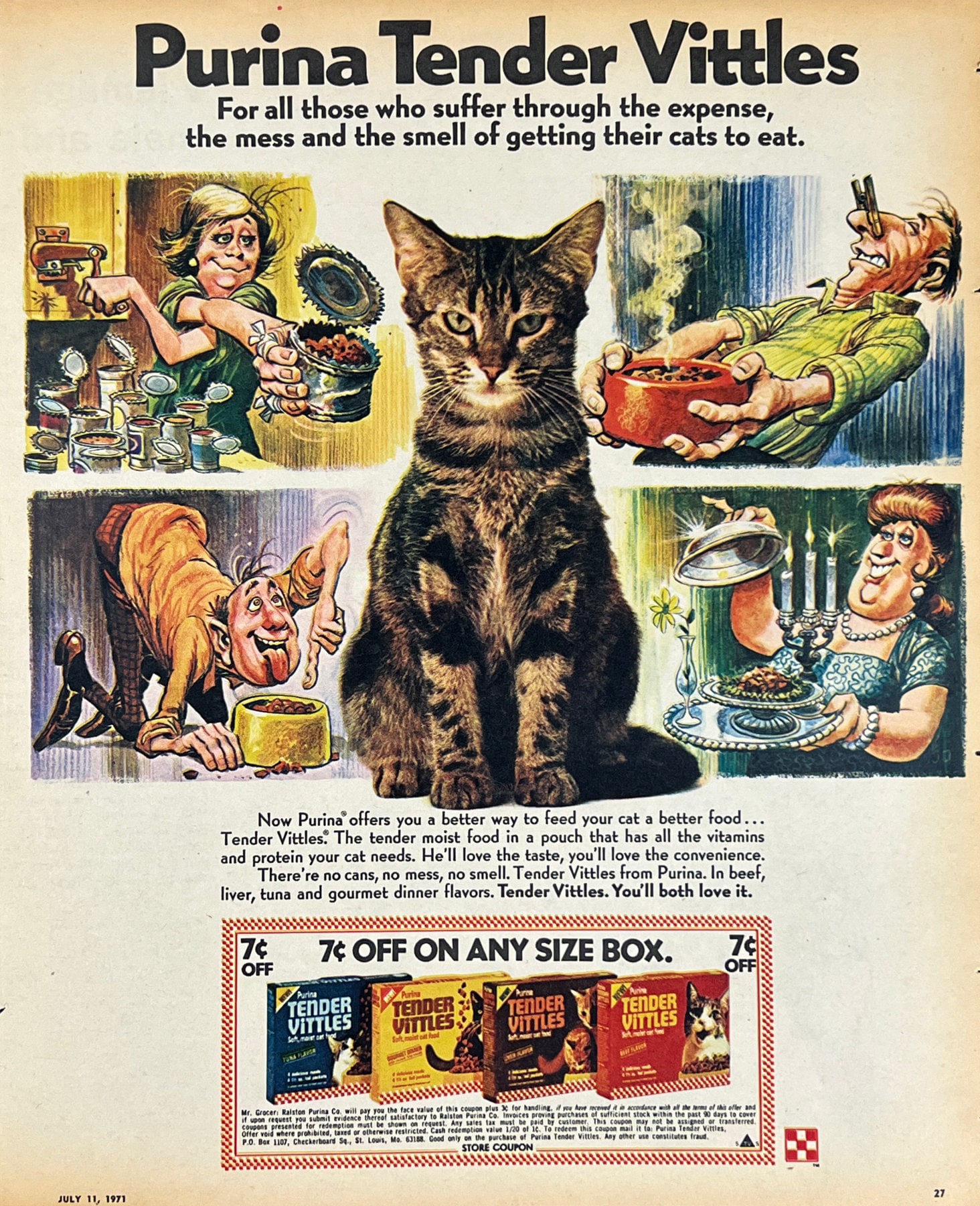 Vintage Purina Cat Advertisement Print Art Wall Decor Retro Cat Food Ad Vintage 1970 Advertising Gift