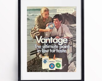 Vintage Cigarette Advertisement Print Wall Decor Retro Ad 1980's Advertising Gift for Vintage Tobacco  Lover Vantage Cigarettes 80's Ad