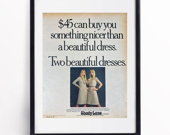 Vintage Fashion Advertisement Print Art Wall Decor Retro Print Ad Vintage 70's Ad Gift for Vintage Lover Shady Lane by Jonathan Logan Dacron