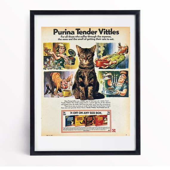 Vintage Purina Cat Advertisement Print Art Wall Decor Retro Cat Food Ad Vintage 1970 Advertising Gift for Cat Lovers Gift for Cat Mom Etsy