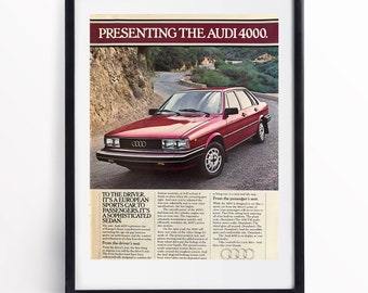 Original Retro 80s Car Advertisement 1980 Audi 4000 Magazine Ad Old Automobile Advertising Gift for Vintage Car Lover Gift for 80s Fan