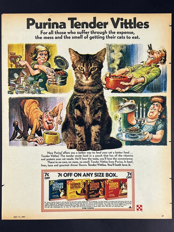 Vintage Purina Cat Advertisement Print Art Wall Decor Retro Cat