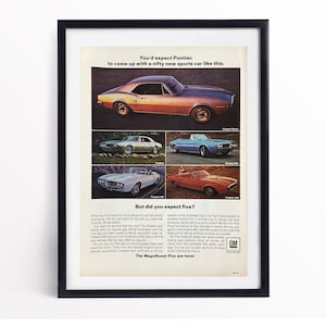 Original Retro Classic Car Advertisement GM Pontiac Firebird Magazine Ad Old Automobile Advertising Gift for Vintage Muscle Car Lover
