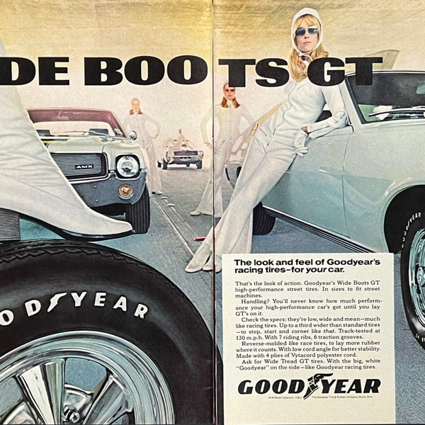 Original Retro 60s GoodYear Advertisement 1969 Tire Magazine Ad Old Automobile Advertising Gift for Vintage Car Lover Gift for Car Collector