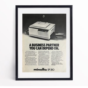 Vintage Technology Advertisement Print Art Wall Decor Retro Ad Vintage 80&#39;s Advertising Gift for Vintage Tech Lover Minolta Photo Copier Ad