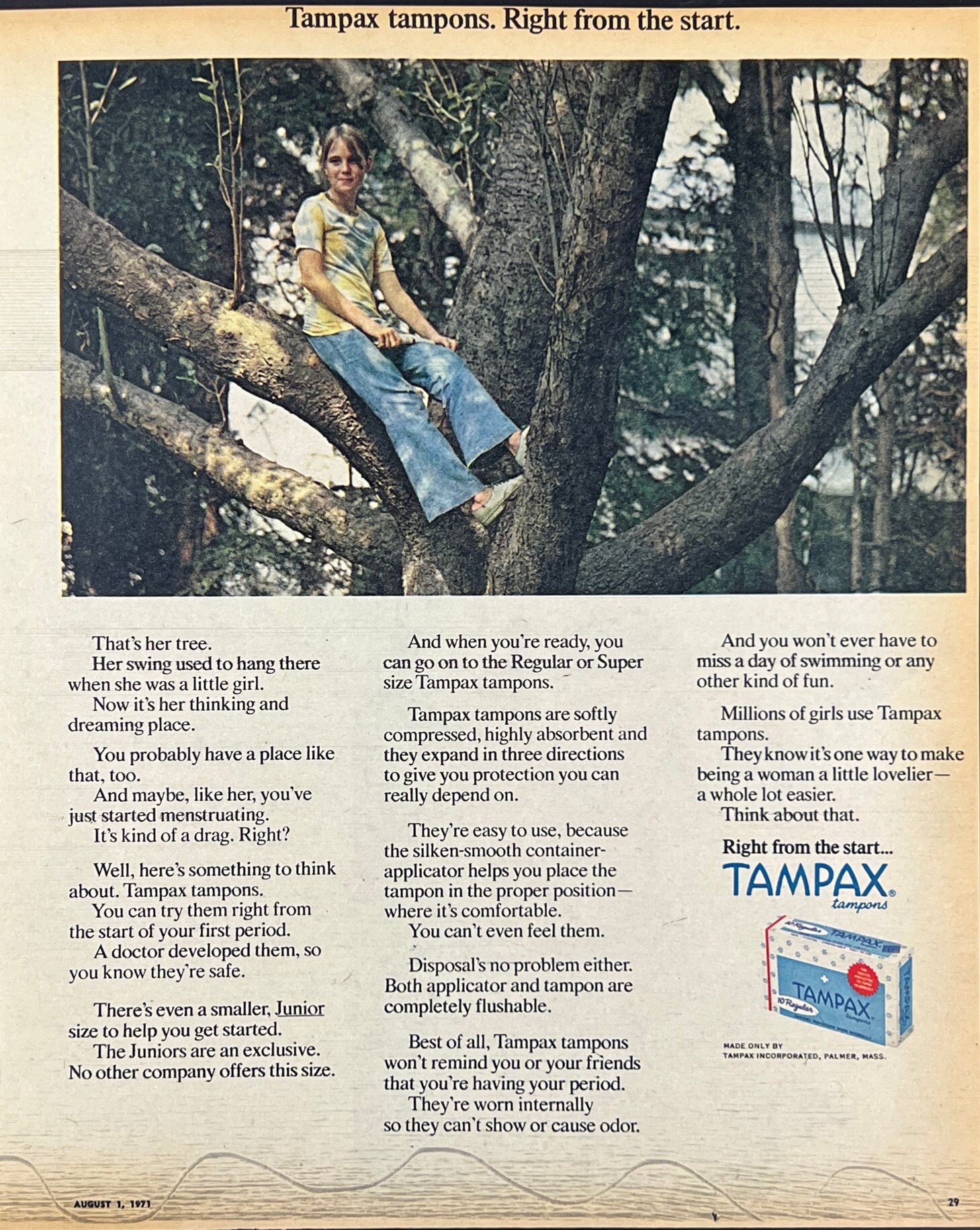 1978 Tampax tampons woman swimming under the sun vintage ad
