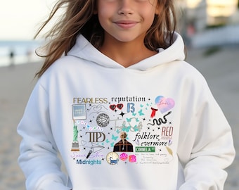 Sweat-shirt Swiftie pour fille, sweat à capuche Swiftie pour jeunes, chemise The Eras Tour, sweat à capuche pour jeunes TTPD, produits dérivés Swiftie, cadeau pour une adolescente ; Pull Swiftie pour fille