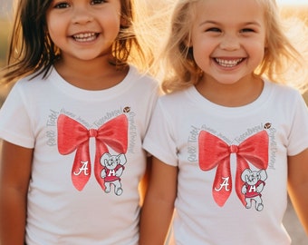 Alabama Coquette Bow Bella Canvas Youth Short Sleeve Tee, Kids AL shirt, Youth Roll Tide, AL Girls game day, AL girls football shirt