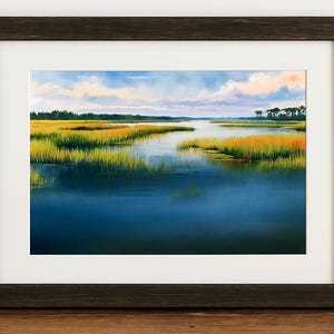 Printable South Carolina Salt Marsh Flats Watercolor Art Charleston Coastal Landscape Digital Download