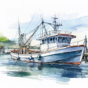 Charleston Shrimp Boat Art  Lowcountry Fishing Scene Coastal Nautical Art Southern Maritime Decor Shrimp Boat Restaurant Print