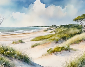 Printable Wild Dunes Charleston Watercolor Digital Art Coastal Wall Decor South Carolina Beach Print Instant Download Isle of Palms Art