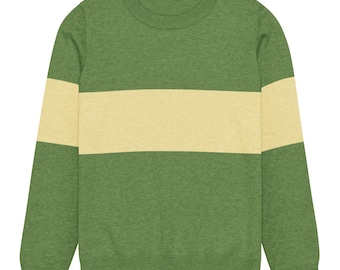 Suéter de punto a rayas verdes y amarillas / Jersey de cuello redondo estilo retro gamer cosplay / Jersey unisex estilo streetwear vintage de los 90 / Estética otoñal