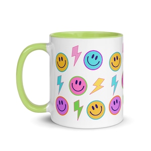 Smiley Face & Bolts Mug with Color Inside 11oz | Smiley Face Coffee Mug | Smiley Face Cups | Colorful Coffee Mugs