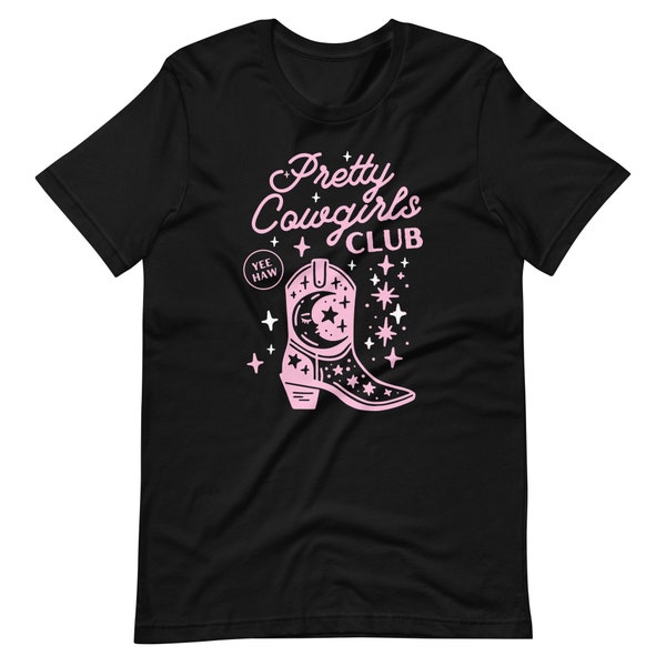 Pretty Cowgirls Social Club Black Unisex Tshirt | Cowgirl Shirt | Rodeo Shirt | Western Shirt | Pretty Girl Shirt | Pink and Green Shirt