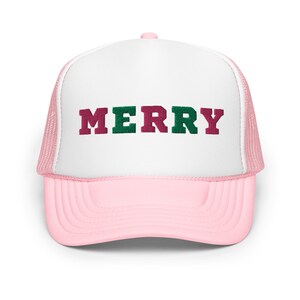 Merry Christmas Trucker Cap | Christmas Hat | Holiday Hat | Pink Christmas Hat | Christmas Gift