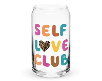 Self Love Club Can-Shaped Glass | Self Love Cute Cup | BFF Gift | Self Love tumbler | Self Love Iced Coffee Cup | Can Shaped Iced Coffee Cup