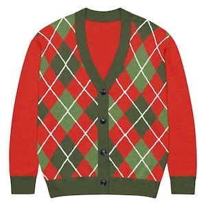 Red & Green Knitted Cardigan | Retro Vintage Unisex Sweater | Sweater for Family | Christmas Sweater | Holiday Sweater