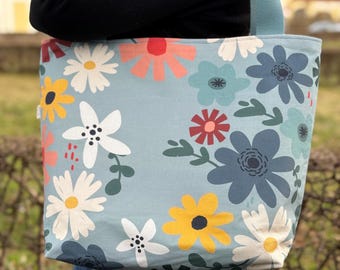 Shopper Bag (Mint Blue Color Flowers Print)