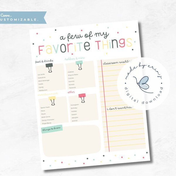 A Few of My Favorite Things Printable - Etsy