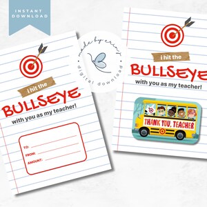 Porte-cartes cadeau Bullseye, rentrée des classes, appréciation de l'enseignant, remerciement de l'enseignant, imprimable, TÉLÉCHARGEMENT IMMÉDIAT