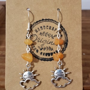 Orange Partly Cloudy Earrings, Sun Earrings, Cloud Earrings, Happy Sun