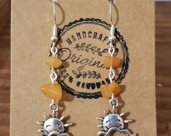 Cloud and Sun Earrings with Orange Beads