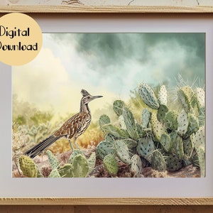 Roadrunner, art mural sud-ouest, roadrunner imprimable, téléchargement numérique roadrunner, décor sud-ouest, art sud-ouest, décor Arizona