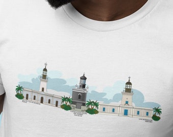 Faros de Puerto Rico tshirt. Faros San Felipe del Morro, Caja de Muertos, Los Morrillos Arecibo. Puerto Rico Lighthouse tshirt.