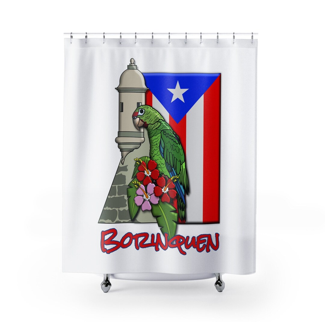 Puerto Rico Shower Curtain Flag Cotorra Parrot Garita Etsy