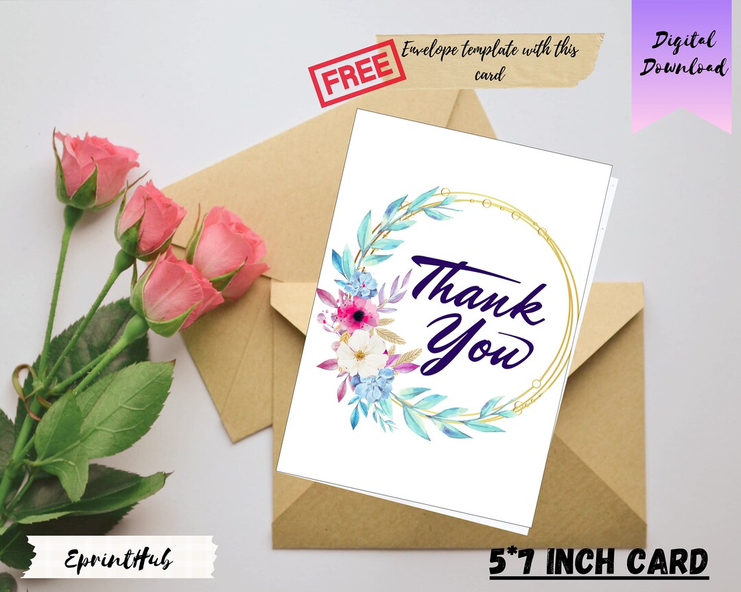 Flower Thank You Printable Greeting Card Thank You Greeting - Etsy